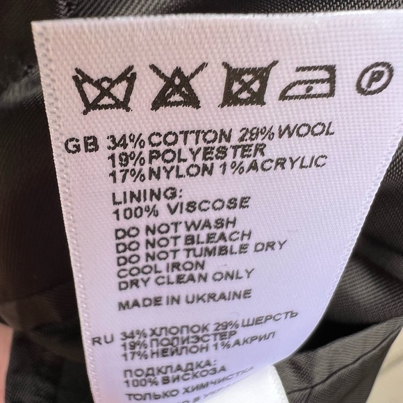 Reiss Wool Cotton Blend Black White Mid-Length Overcoat Coat Jacket - Picture 8 of 8